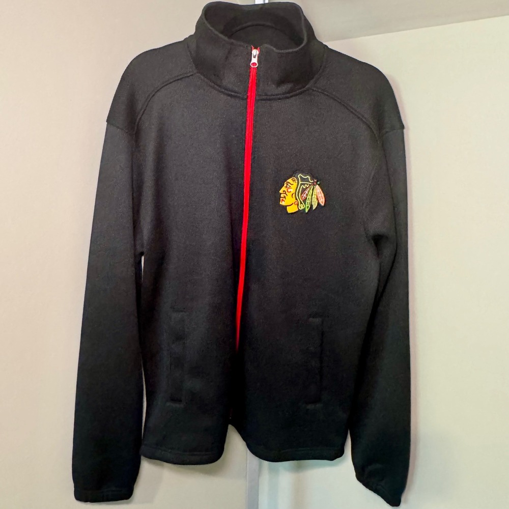 NHL Chicago Blackhawks G-III Full Zip Sweater Jacket Mens Large Black Red